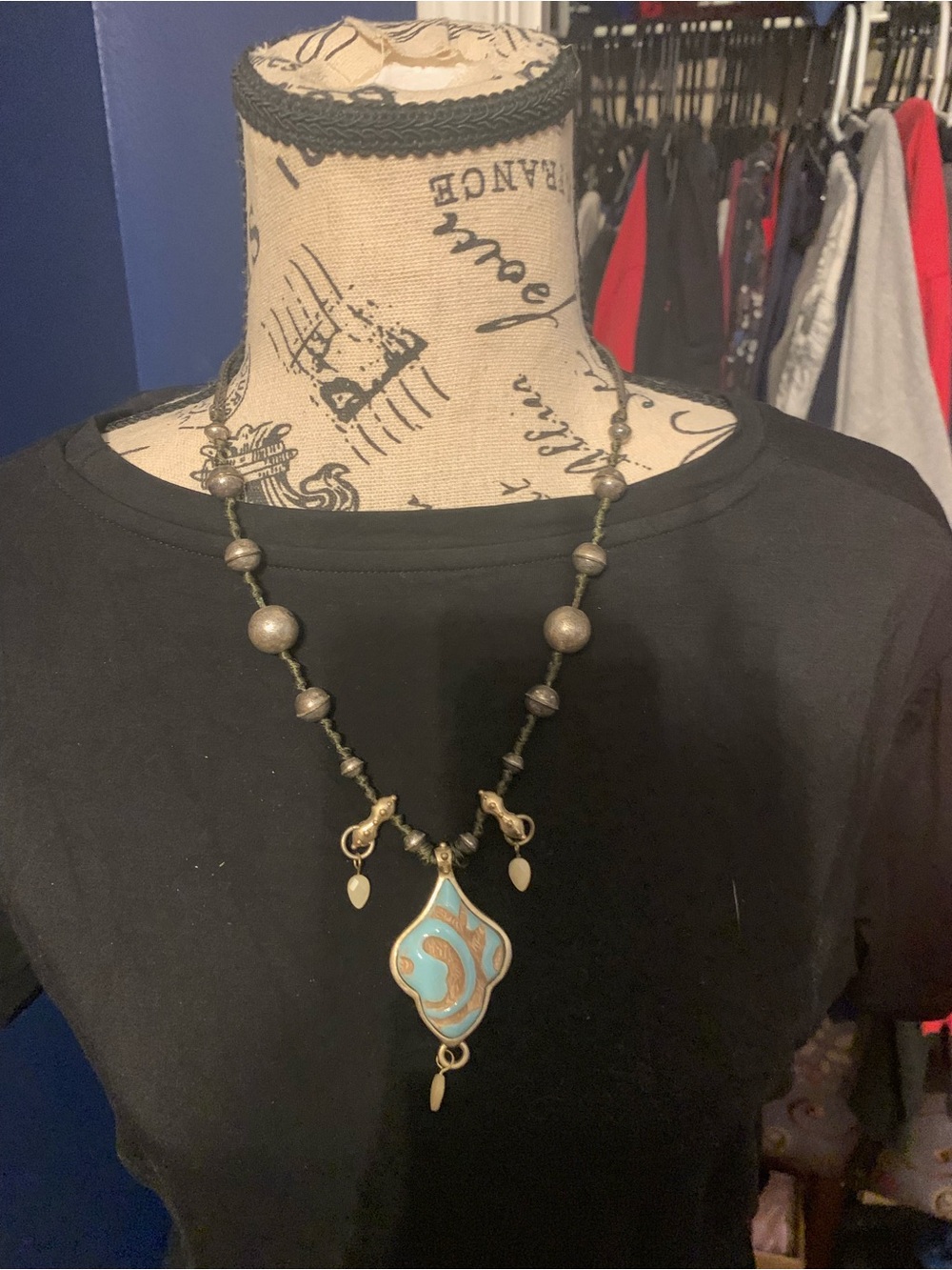 Lucky Brand Turquoise Blue and Gold Pendant Necklace